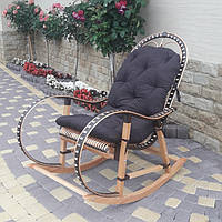 Плетене крісло-гойдалка з лози + ротанг у комплекті з коричневою подушкою