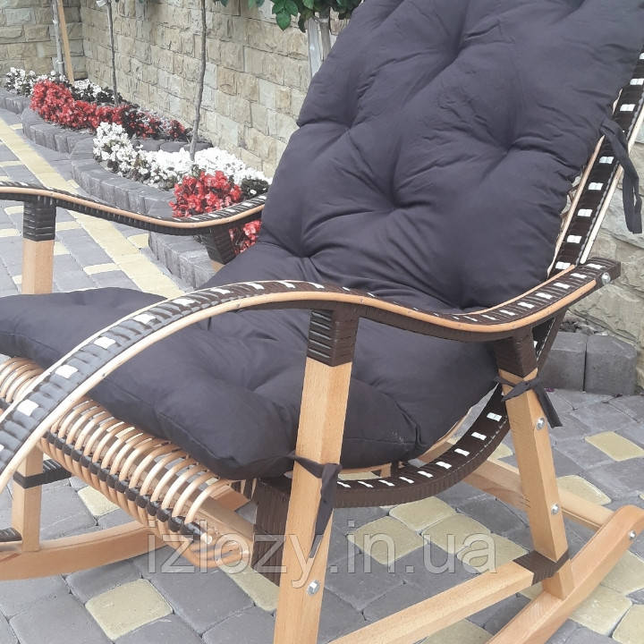 Плетеное кресло-качалка из лозы + ротанг в комплекте из коричневой подушкой - фото 2 - id-p1208796940