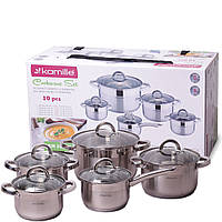 Набір посуду з нержавіючої сталі Kamille KM-5633S 10 предметів Каструлі з кришкою Високоякісні каструлі