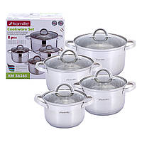 Набір каструль з нержавіючої сталі Kamille KM-5636S 8 предметів 1.8л 2.5л 3.8л 6.5л Каструлі для газу