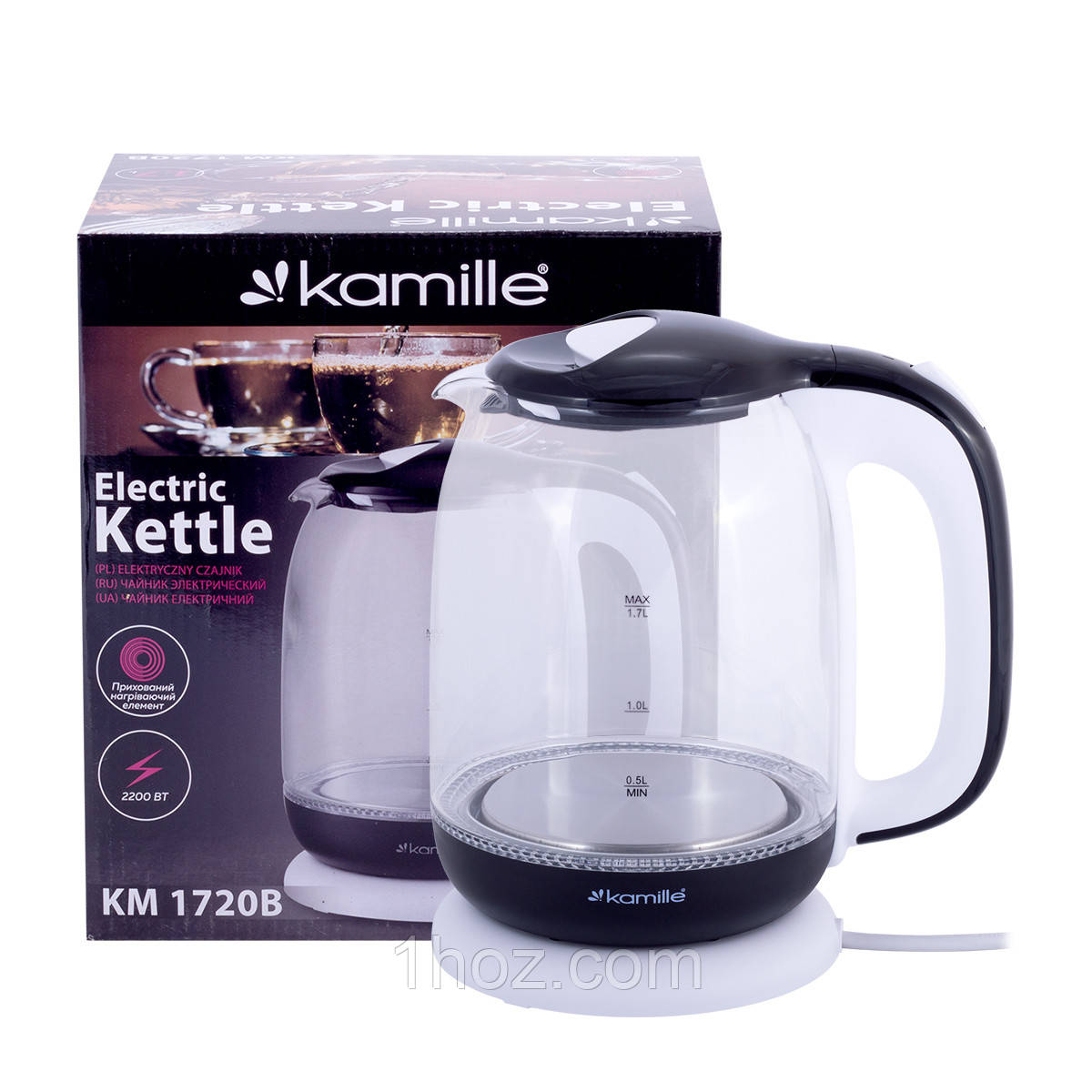 Чайник електричний Kamille KM-1720B 1,7л Чайник з боросилікатного скла Електрочайник Чайник для дому