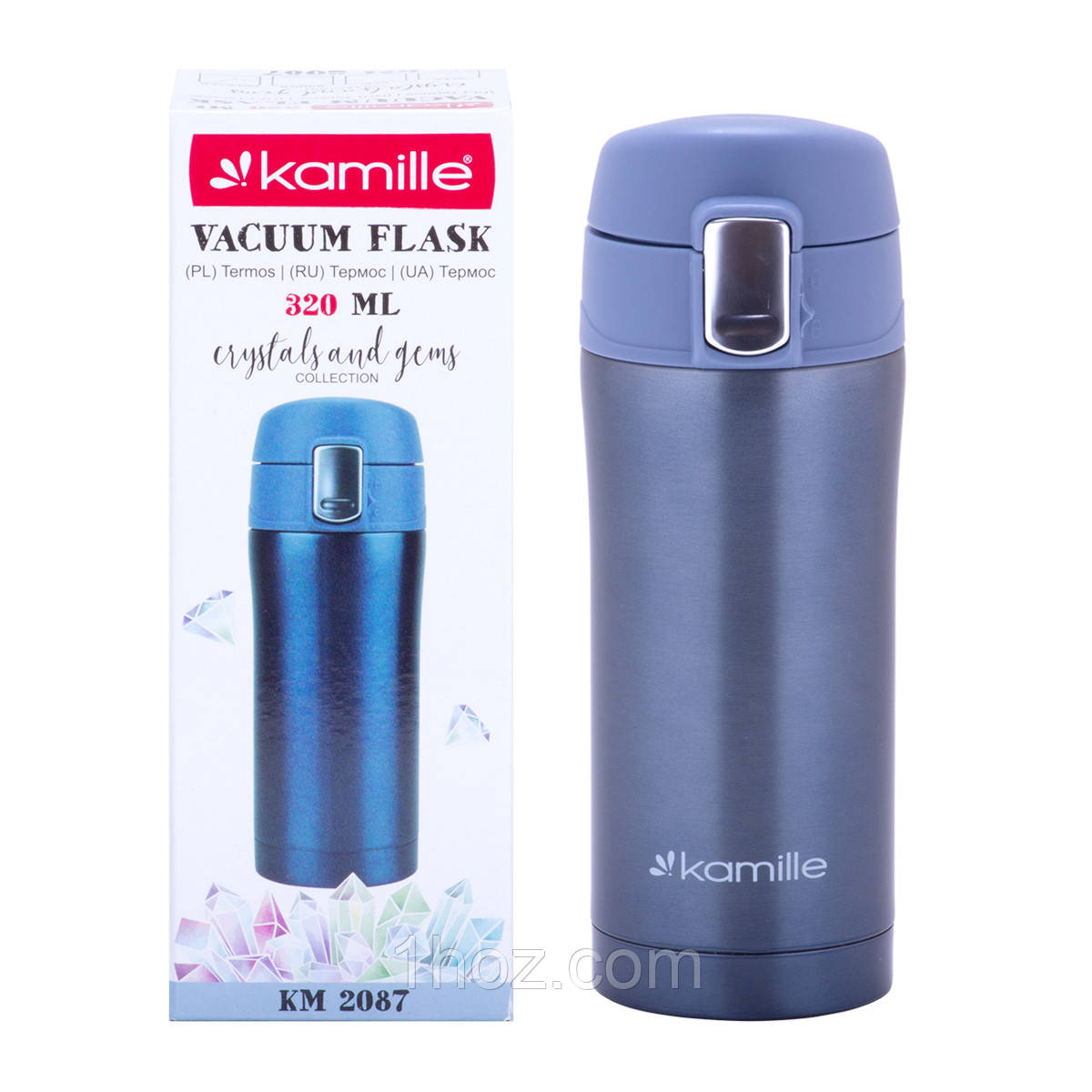 Термос із нержавіючої сталі Kamille KM-2087 Блакитний 320мл Термос для гарячих напоїв Термос із клапаном, фото 1