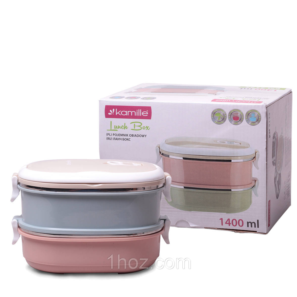 Ланч бокс подвійний Kamille KM-2125 1400мл Ланч бокс для їжі Якісний контейнер для обідів Ланч бокс, фото 1