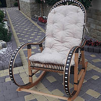 Плетене крісло-гойдалка з лози + ротанг у комплекті з подушкою молочного кольору