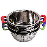 Друшляк з нержавіючої сталі Kamille KM-4358 Фіолетовий 24см Друшляк з двома силіконовими ручками, фото 6