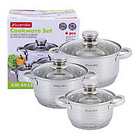 Набір каструль з нержавіючої сталі Kamille KM-4915 6 предметів Каструлі з нержавійки з кришкою