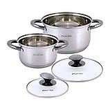 Набір каструль Kamille з нержавіючої сталі 4 предмета для індукції і газу (1.5 л, 3.0 л) KM-4925, фото 3