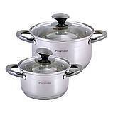 Набір каструль Kamille з нержавіючої сталі 4 предмета для індукції і газу (1.5 л, 3.0 л) KM-4925, фото 6
