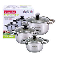 Набір каструль з нержавіючої сталі Kamille KM-4926 6 предметів Якісний набір каструль Каструлі для дому
