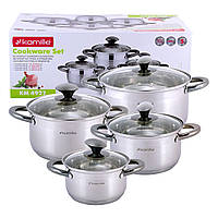 Набір каструль з нержавіючої сталі Kamille KM-4927 8 предметів Якісний набір каструль
