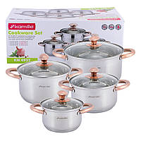 Набір каструль з нержавіючої сталі Kamille KM-4937 8 предметів Каструлі для індукції та газу Комплект каструль