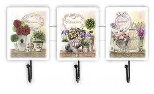 Дерев'яна декоративна вішалка/гачок Букет жоржин, троянд, дельфініумів 9х34 см прв033г