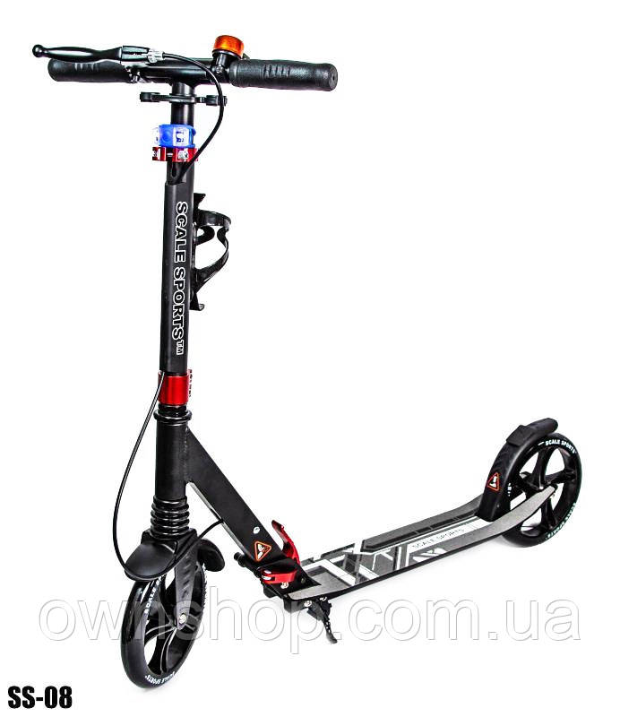 Двоколісний алюмінієвий cамокат Scale Sports SS-08 чорний. Ручне гальмо! LED-ліхтарик, фото 1