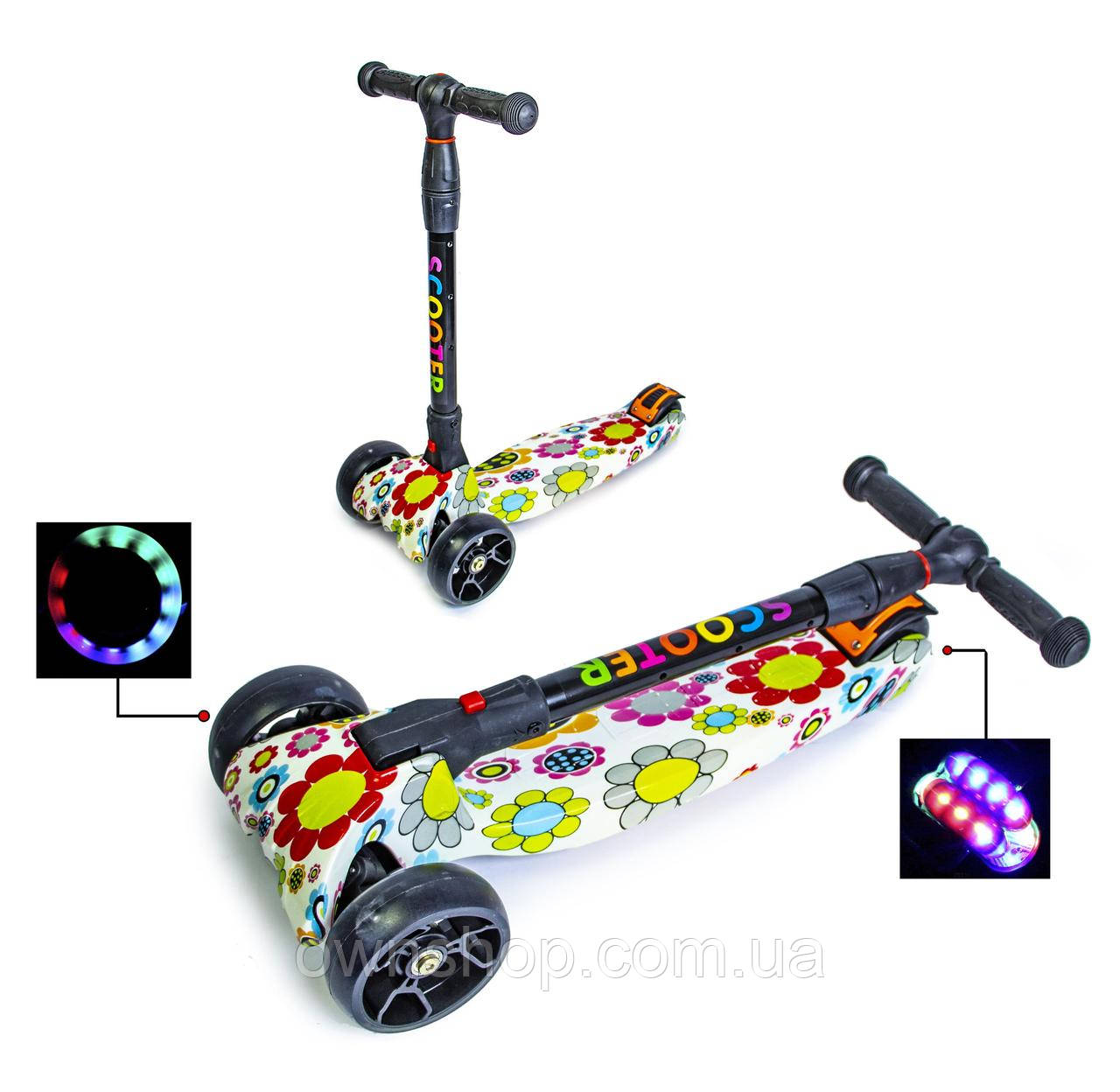 Самокат дитячий складаний SMART FLOWERS, світні колеса, фото 1