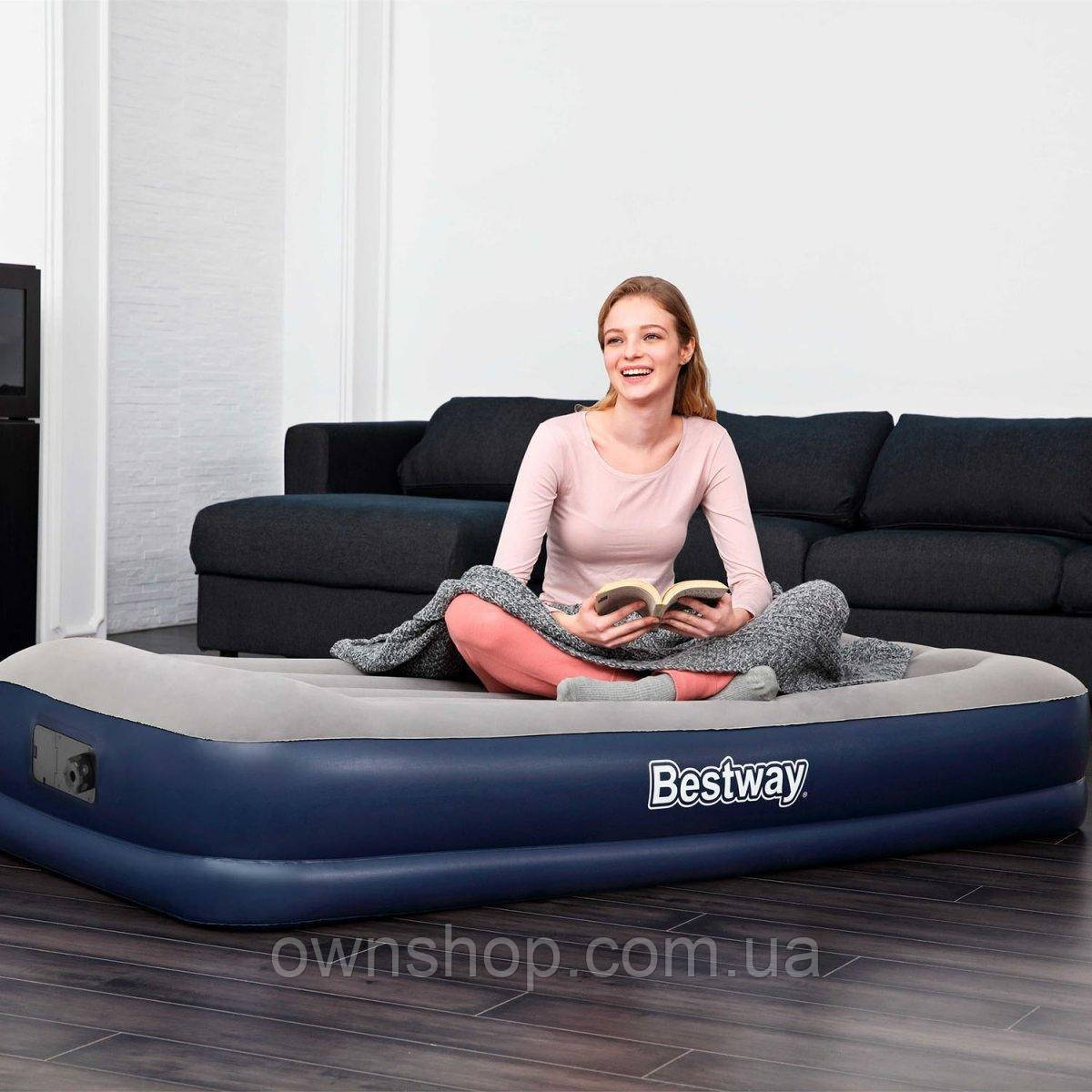 Надувне велюрове ліжко-матрац з вбудованим насосом 191*97*36 см BESTWAY 67723