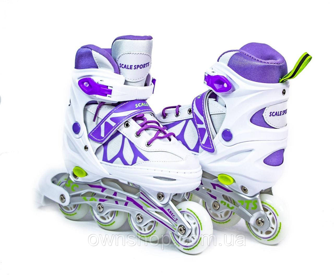 Розсувні ролики SCALE SPORTS LF 601А, біло-фіолетові, що світяться колеса, розмір 29-33, фото 1