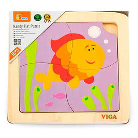 Дерев'яний мініпазл Viga Toys Рибка, 4 деталі (50144)