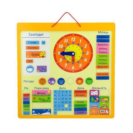 Магнітний календар Viga Toys з годинником, українською мовою (50377U), фото 1