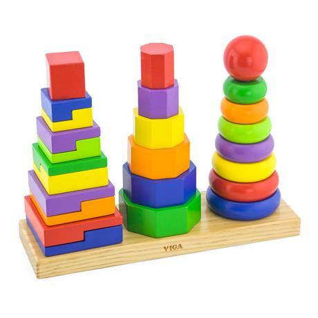Набір дерев'яних пірамідок Viga Toys Три фігури (50567), фото 1