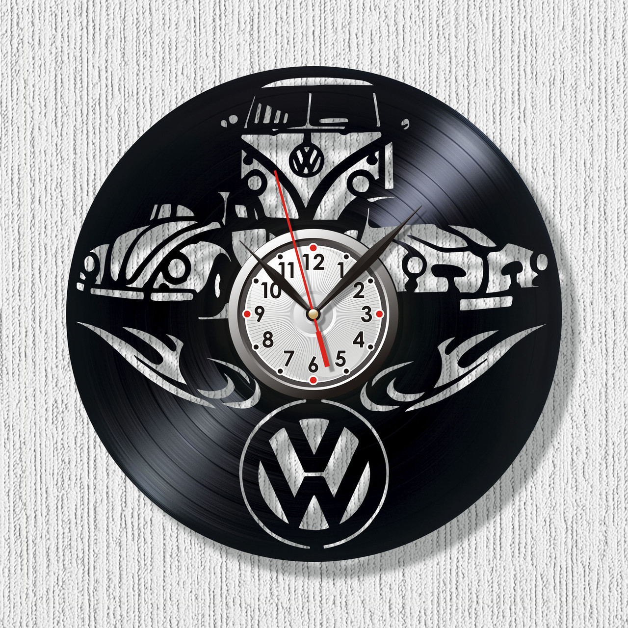 Фольксваген годинник Volkswag Вініловий годинник Машини на годиннику Чорний годинник Білий циферблат Спортивний годинник Машина