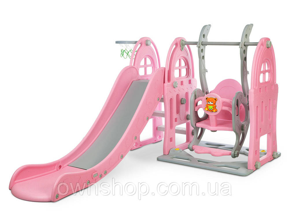 ГОРКА-КАЧЕЛЬ WM19017-8, рожева з баскетбольним м'ячем, сіткою та кільцем!, фото 1