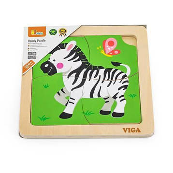 Дерев'яний міні пазл Viga Toys Зебра, 4 деталі (51317), фото 1