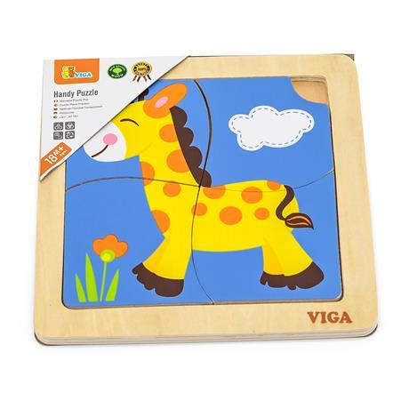 Дерев'яний мініпазл Viga Toys Жираф, 4 деталі 51319)