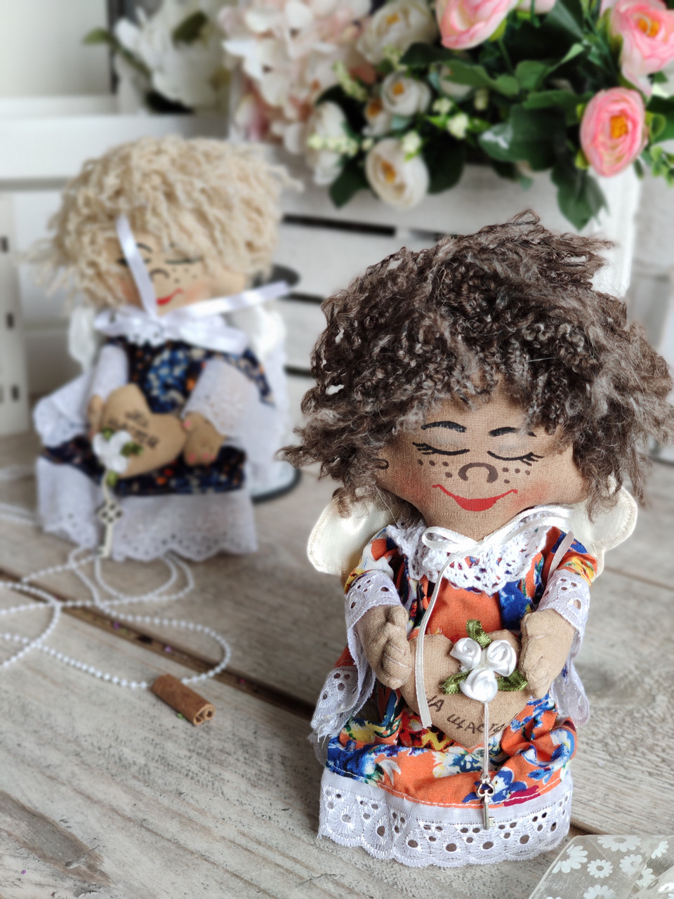 Янголятко "Сплюшка" з сердечком, авторська робота 22см 220\190 (ціна за 1 ангела + 30 гр.), фото 1