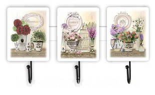 Дерев'яна декоративна вішалка/гачок Букет жоржин, дельфініумів, троянд 9х34 см прв023г