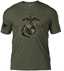 Футболка чоловіча вінтажна 7.62 Design зі стареной емблемою морська піхота USMC колір олива США розм S