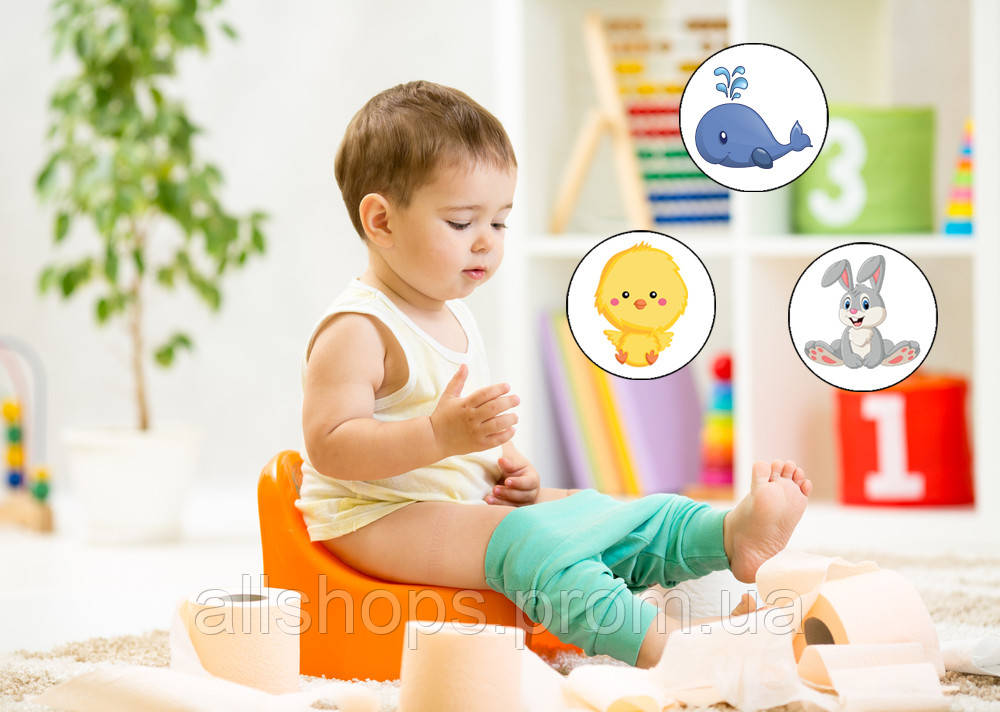 Многоразовая наклейка обучающая в горшок Pampersoff, 3шт Кит + Зайчик + Цыпленок - фото 1 - id-p1063273628