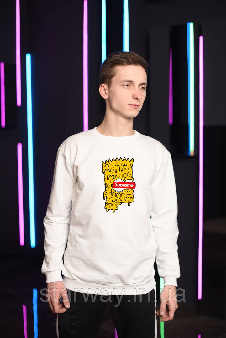 Білий світшот supreme bart simpson | кофта з логотипом барт сімпсон