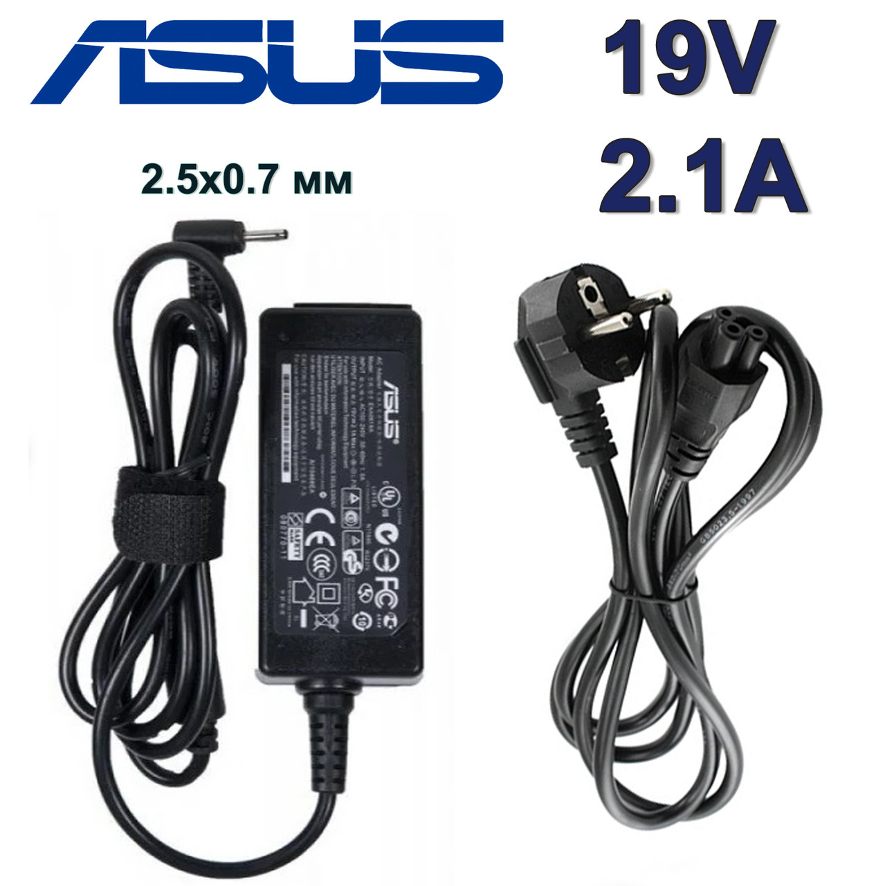 Зарядний пристрій Asus Eee PC 1015PE-WHI041S 19V 2.1A 40W 2.5x0.7 мм, блок живдення, зарядка