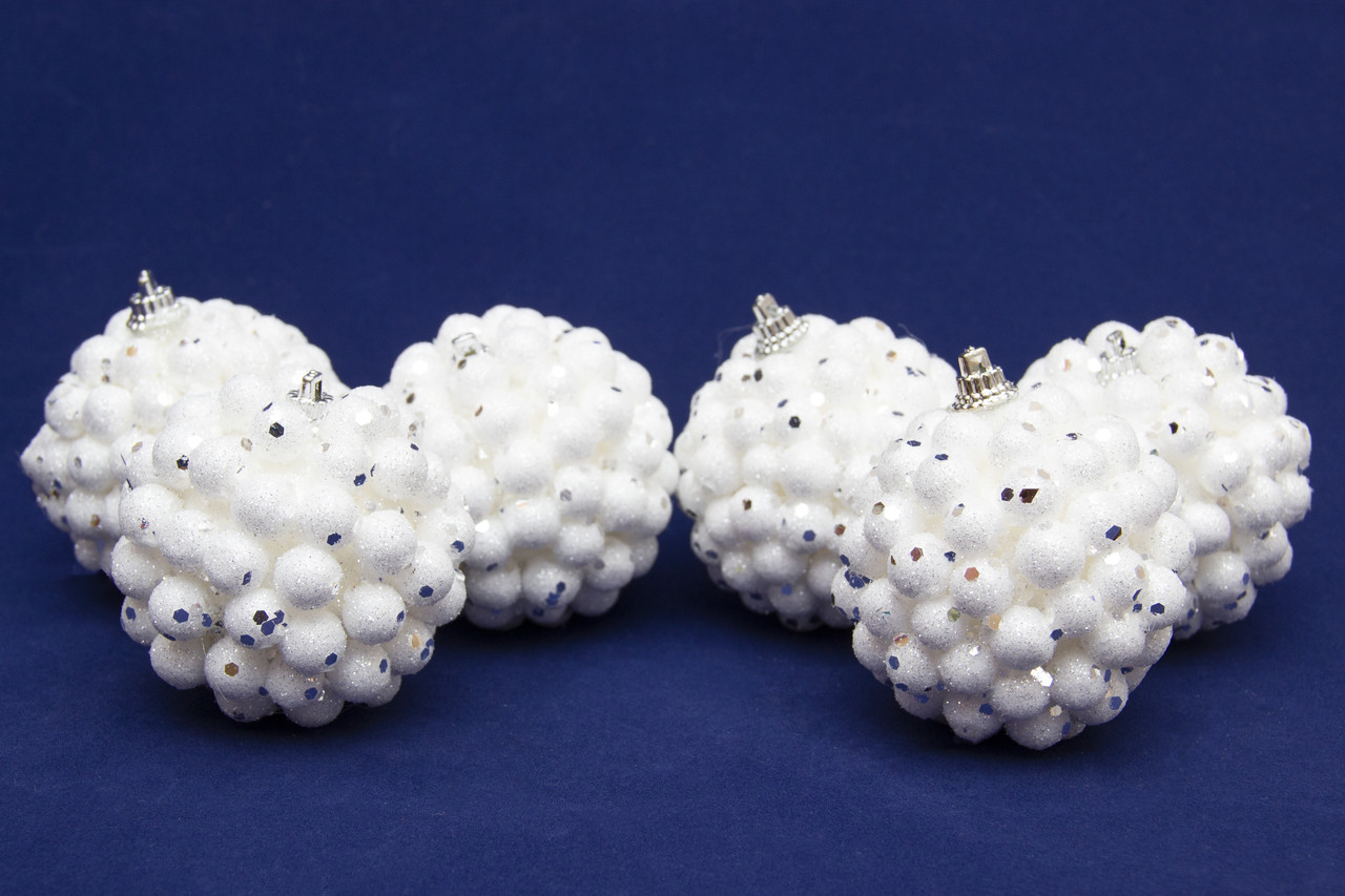 Набір ялинкових іграшок - пінопластові кулі з кольоровими блискітками, 6 шт, D7 см, білий, пінопласт (200275), фото 1