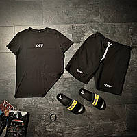 Футболка + шорты + тапки комплект набор костюм летний мужской стильный модный черный Off-White