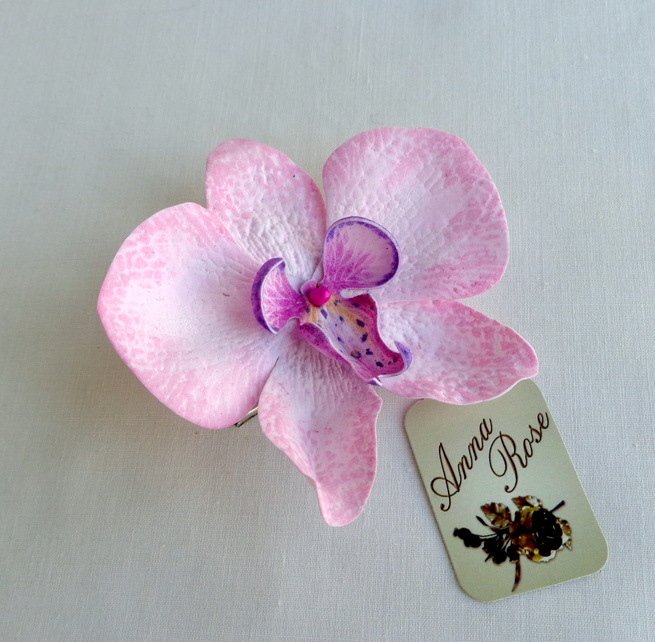 Заколка-брошка з фоамирана ручної роботи "Орхідея рожева"