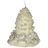 Свічка - Шишка з квіткою, 8,8*8,7*10,2 см, білий зі сріблястим, віск (444069-1)