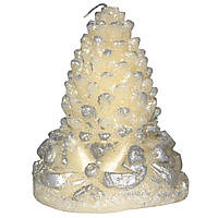 Свічка - Шишка, 8,8*8,7*10,2 см, білий зі сріблястим, віск (444069-2)