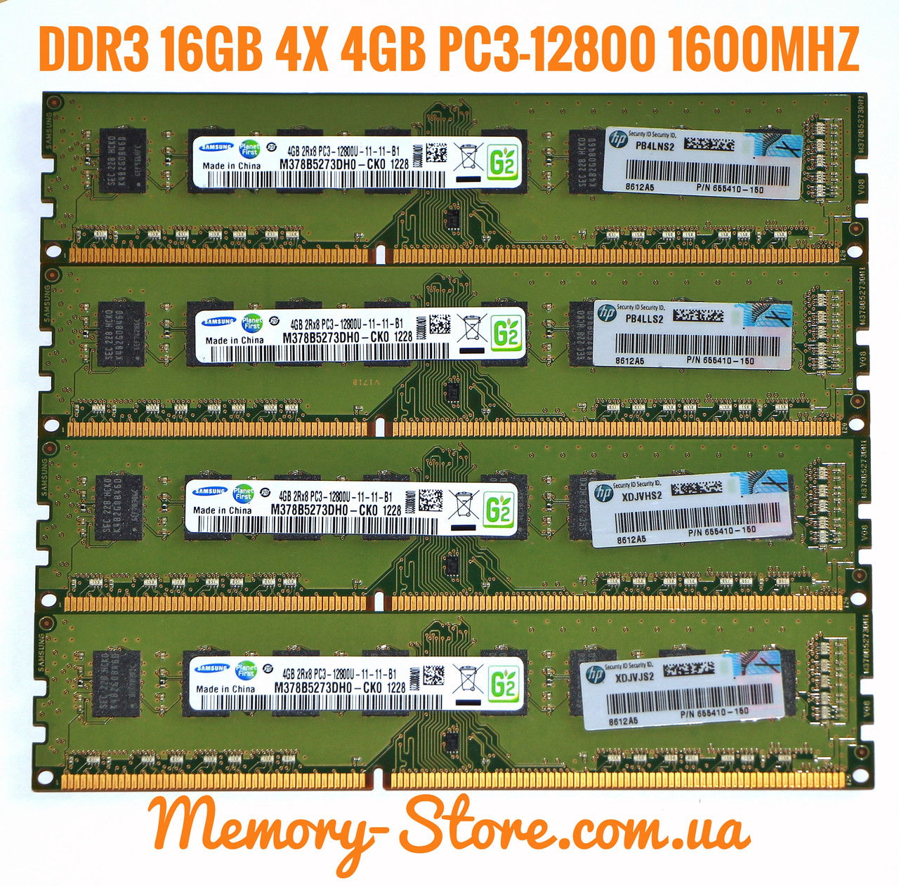 Комплект оперативної пам'яті для ПК 16GB (4x4GB) Samsung DDR3 2Rx8 PC3-12800 1600MHz, Intel та AMD, б/в