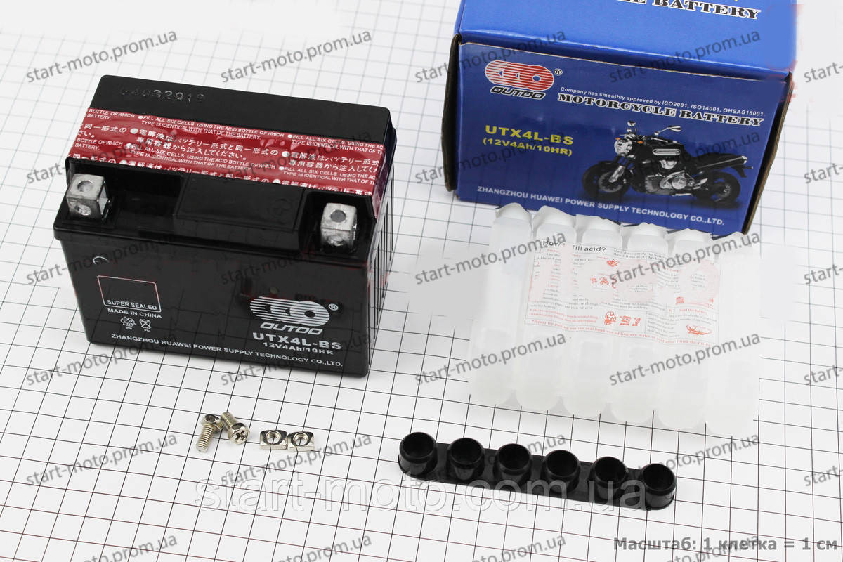 Акумулятор кистотний 12V 3Аһ (+електроліт) mod:UTX4L-BS(116x70x86) OUTDO, фото 1