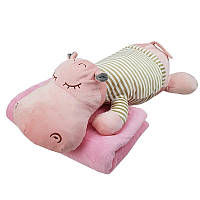 Іграшка подушка плед 3 в 1 бегемотик рожевий