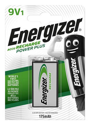 Аккумулятор Energizer Recharge Power Plus, 6F22/9V, 175 mAh, LSD Ni-MH, блистер 1шт, фото 1
