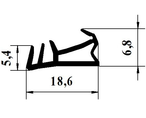 Ущільнювач для міжкімнатних дверей 19/7 мм під паз 5 мм