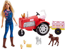 Набір лялька Барбі Фермер із трактором і тваринами Barbie Doll and Tractor FRM18