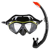 Набор для плавания маска с трубкой Dolvor М289P+SN09P (термостекло, силикон черный, пластик, черный-оранжев