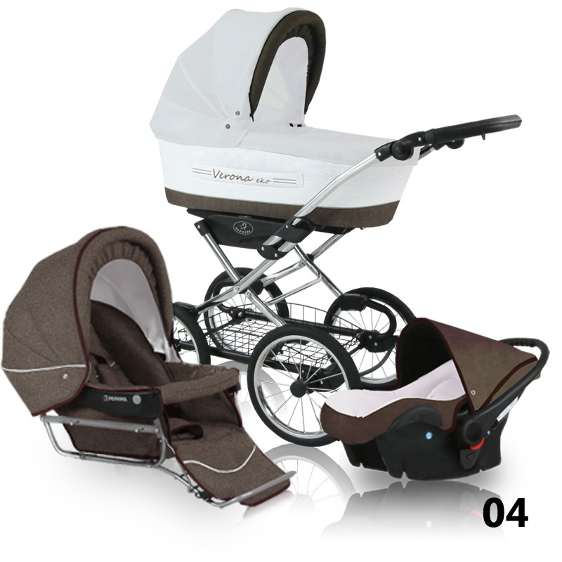 Коляска дитяча 3в1 Verona Eko Chrome 04 шкіра+ льон Ретро