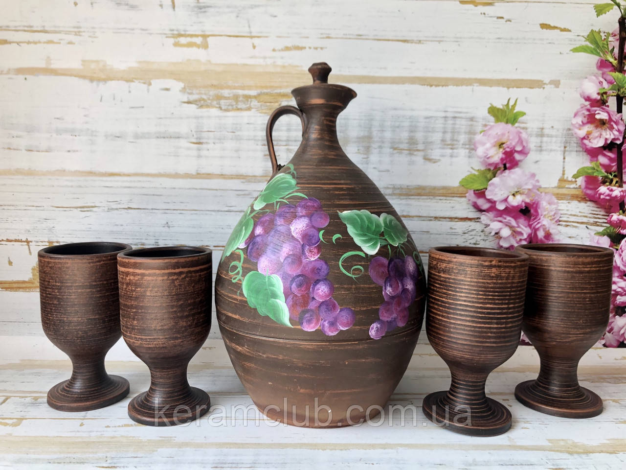 Гончарний штоф для вина V 2,5 л і 4 келихи V 250 мл, фото 1
