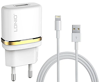 Мережевий зарядний пристрій з кабелем Lightning LDNIO DL-AC50 Білий