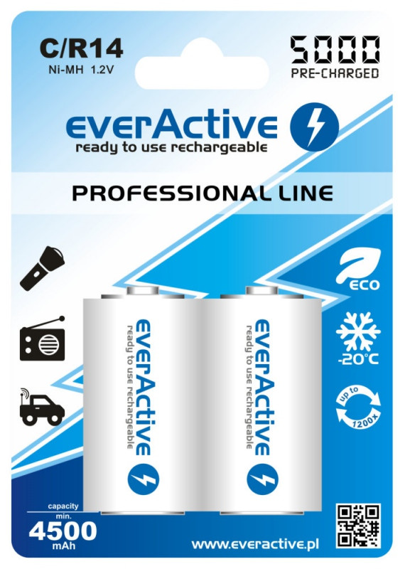 Аккумулятор everActive 2xEVHRL14-5000, С/R14, 5000mAh, LSD Ni-MH, блистер 2шт