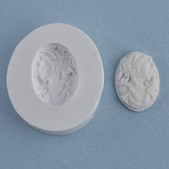 Силіконовий молд Камея дівчина з квітами у волоссі 3.3х3.8 см